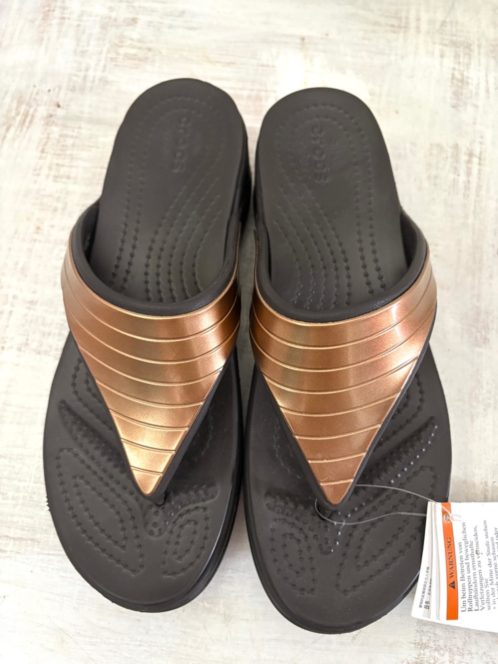 NWT Crocs Monterey Diamante Wedge Brown Metallic Flip Flops Sandals 9 - Picture 5 of 11